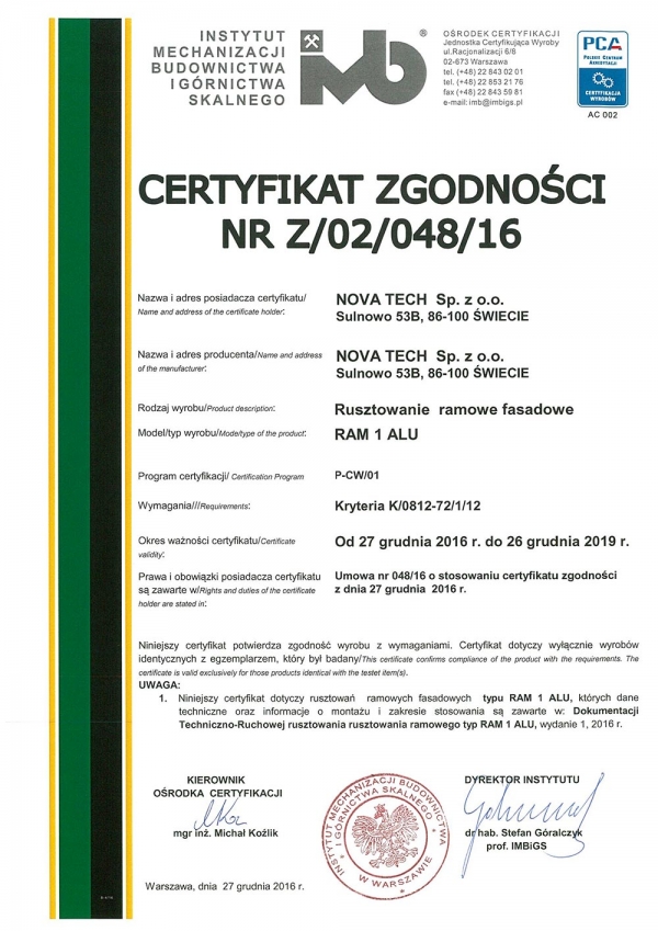 Certyfikat bezpieczeństwa ALU RAM1